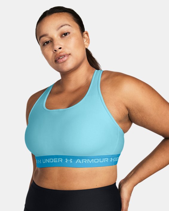 Women's Armour® Mid Crossback Sports Bra in Blue image number 4